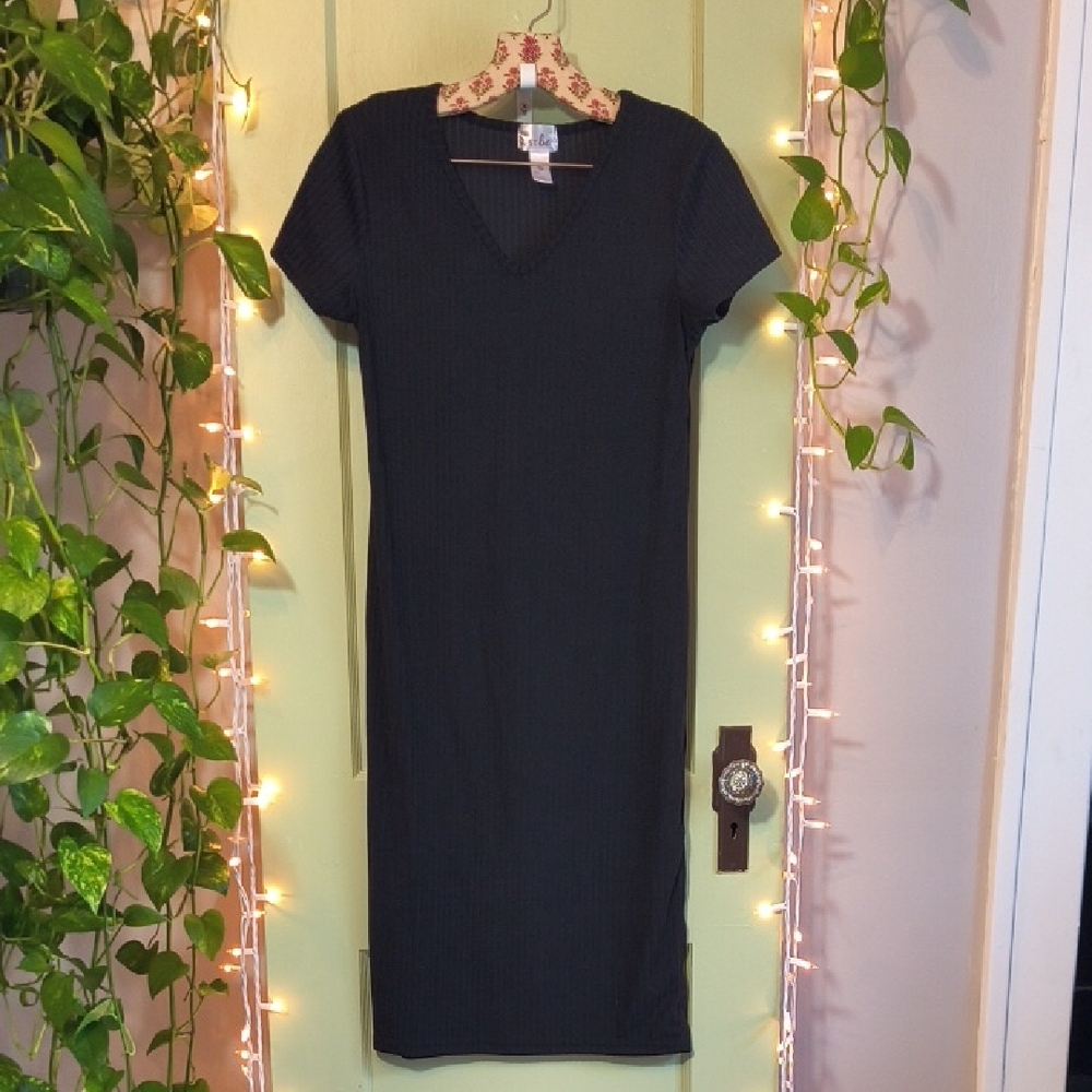 Women's Just Be Black Ribbed Slinky Bodycon Cocktail T-shirt Dress S